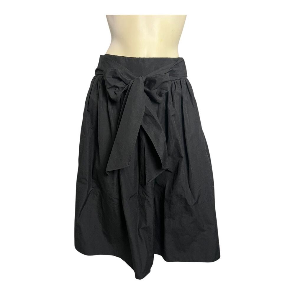 Kate Spade Black Cotton Full Midi Skirt Black Tie Waist Designer 2 Twee Preppy